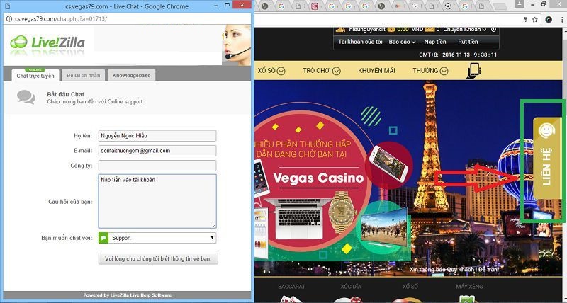 truy cập trang chủ vegas casino thực hiện gửi tiền