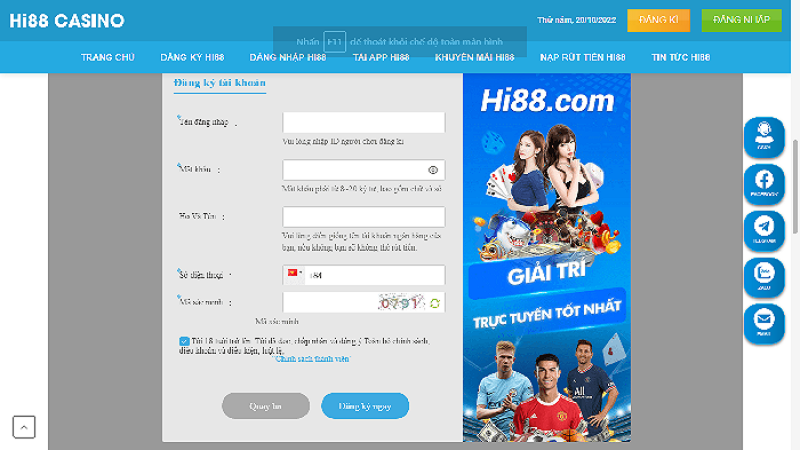 Hướng dẫn đăng ký tài khoản nhà cái Hi88 chi tiết nhất