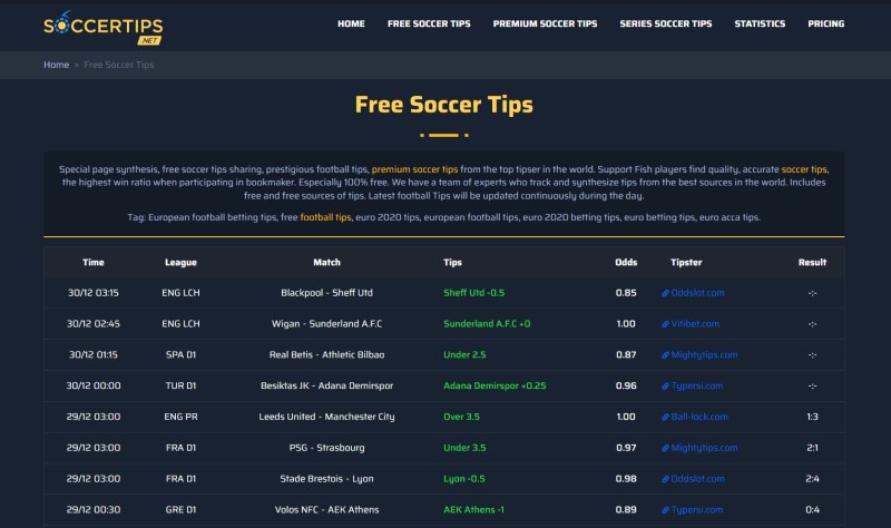 Website tips bóng đá Soccertips.net